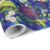 青い水彩画のデイジーおよび蝶 ラッピングペーパー (ロールコーナー)
