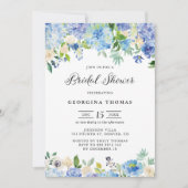 青い水彩画のハイドランジアとバラの結婚前お披露目パーティー 招待状 (正面)
