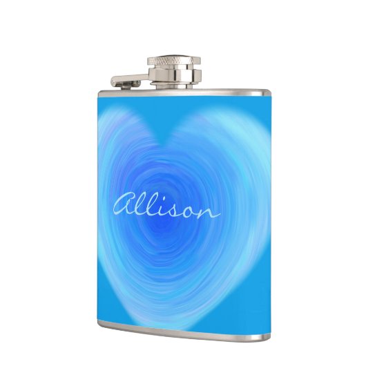 青い水彩画のハートのパーソナライズな原稿のモダン フラスク (左)