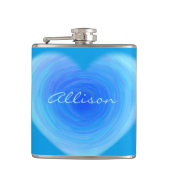 青い水彩画のハートのパーソナライズな原稿のモダン フラスク (正面)