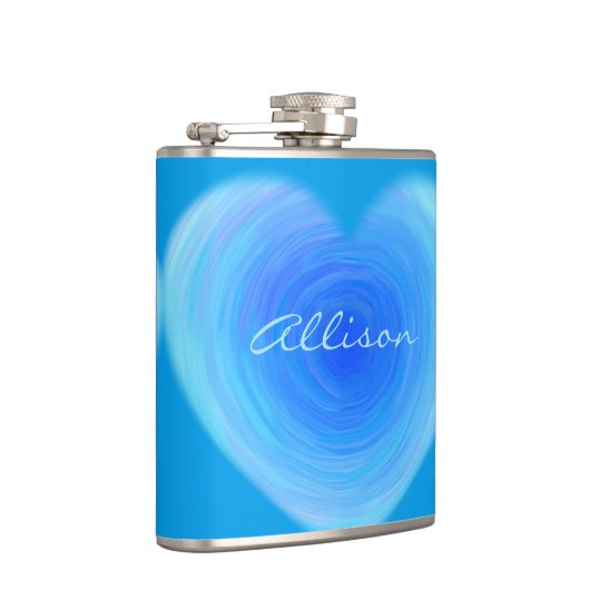 青い水彩画のハートのパーソナライズな原稿のモダン フラスク (右)