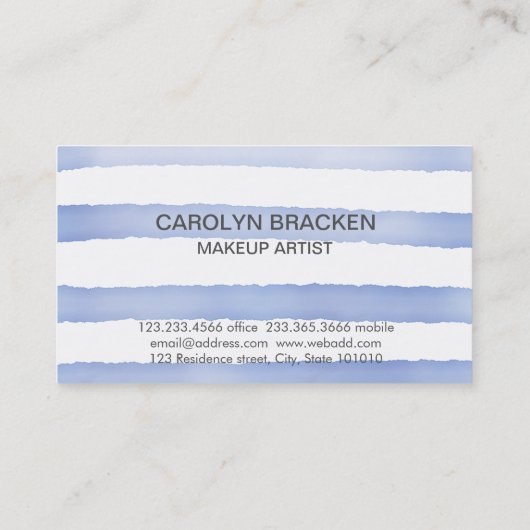 青い水彩画のヒトデの海|は縞で飾ります 名刺 (裏面)