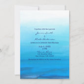 青い水彩画のビーチトロピカルウェディング招待状 招待状 (正面)