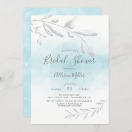 青い水彩画のブライダルシャワーの招待状 招待状
