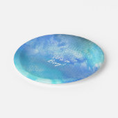 青い水彩画のペンキのベビーシャワーまたはパーティーのプレート ペーパープレート (アングル)