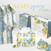 青い水彩画のレモンと花のティッシュペーパー 薄葉紙