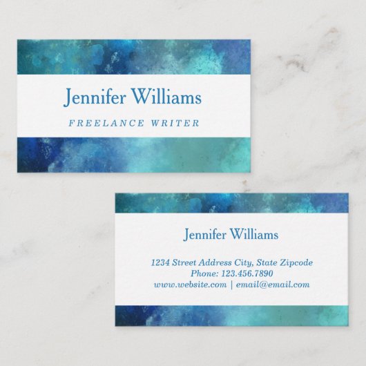 青い水彩画の名刺 名刺 (正面/裏面)