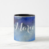 青い水彩画の名前をカスタムするの信号器のコンボのマグ マグカップ (中央)