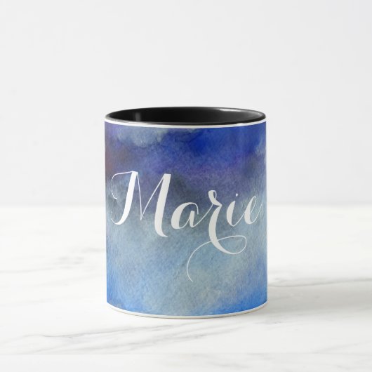 青い水彩画の名前をカスタムするの信号器のコンボのマグ マグカップ (中央)