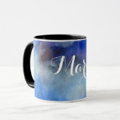 青い水彩画の名前をカスタムするの信号器のコンボのマグ マグカップ (正面左)