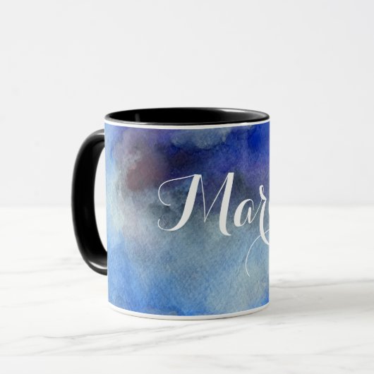 青い水彩画の名前をカスタムするの信号器のコンボのマグ マグカップ (正面左)