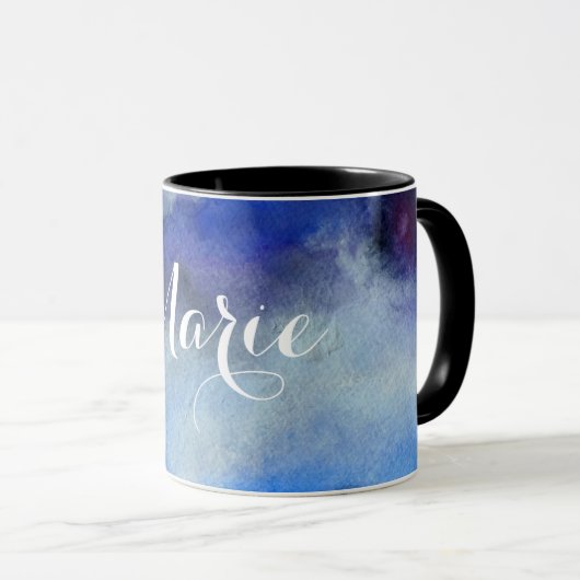 青い水彩画の名前をカスタムするの信号器のコンボのマグ マグカップ (正面右)