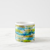 青い水彩画の抽象的な緑 エスプレッソカップ (正面)