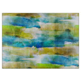 青い水彩画の抽象的な緑 カッティングボード (正面)