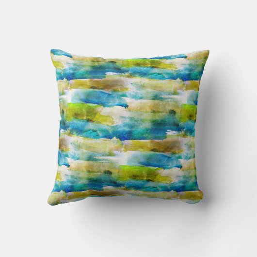 青い水彩画の抽象的な緑 クッション (裏面)