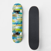 青い水彩画の抽象的な緑 スケートボード (正面)