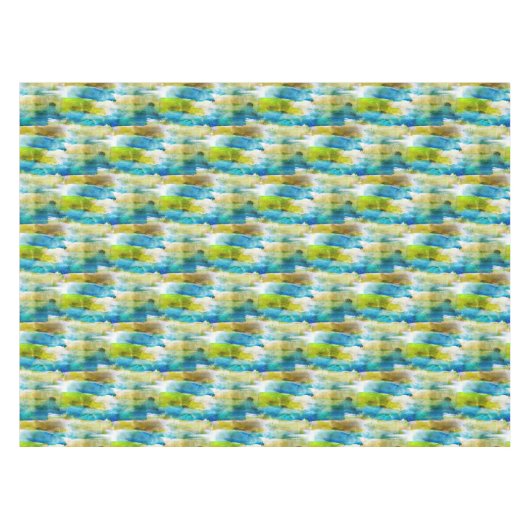 青い水彩画の抽象的な緑 テーブルクロス (正面(横))