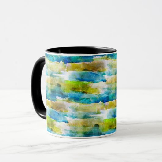 青い水彩画の抽象的な緑 マグカップ (正面左)