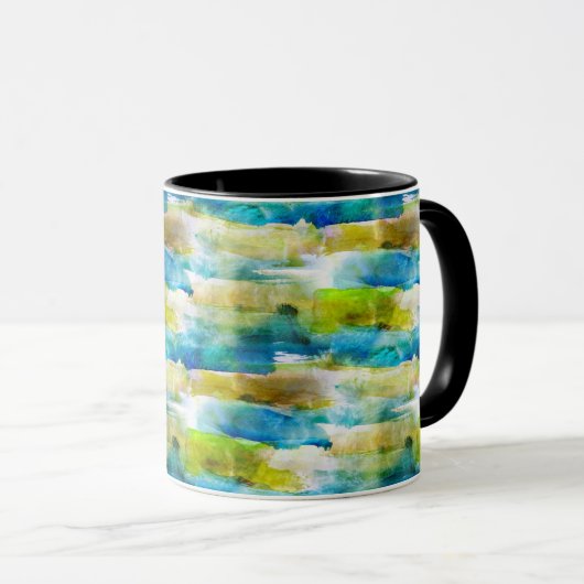 青い水彩画の抽象的な緑 マグカップ (正面右)