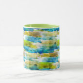 青い水彩画の抽象的な緑 マグカップ (中央)