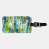 青い水彩画の抽象的な緑 ラゲッジタグ (正面横)
