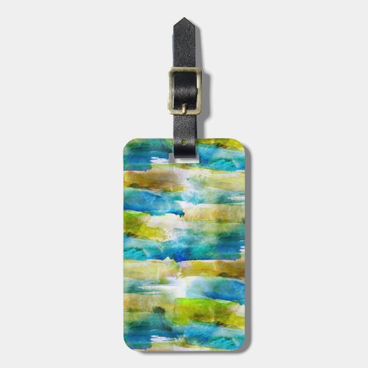 青い水彩画の抽象的な緑 ラゲッジタグ (正面縦)