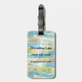 青い水彩画の抽象的な緑 ラゲッジタグ (裏面縦)