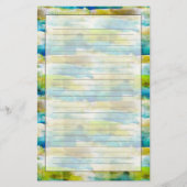 青い水彩画の抽象的な緑 便箋 (正面)