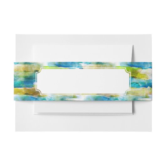 青い水彩画の抽象的な緑 招待状ベリーバンド (正面例)