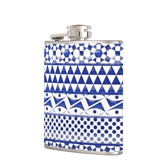 青い水彩画の抽象芸術のアステカな種族のプリントPattrn フラスク (左)