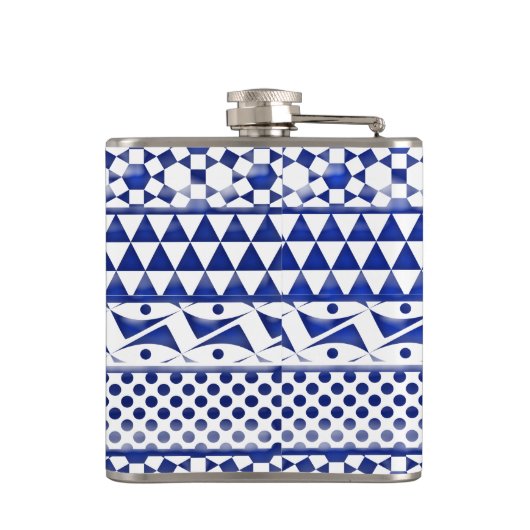 青い水彩画の抽象芸術のアステカな種族のプリントPattrn フラスク (裏面)