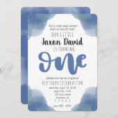 青い水彩画の最初誕生日の招待状 招待状 (正面/裏面)