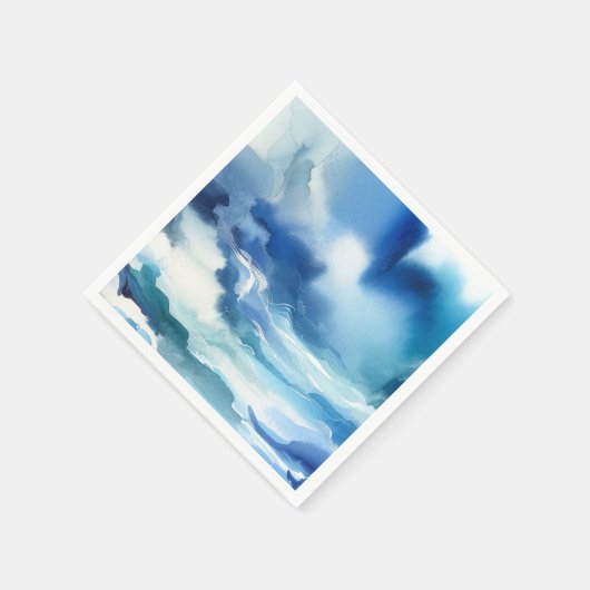 青い水彩画の海の波の誕生日パーティー スタンダードカクテルナプキン (角)
