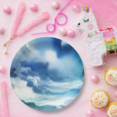 青い水彩画の海の波の誕生日パーティー ペーパープレート (パーティー)