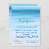 青い水彩画の海の誕生日パーティー　ミニマリストスタイルの案内 招待状 (正面/裏面)