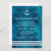 青い水彩画の海事ポスト結婚式 招待状 (正面/裏面)