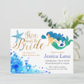 青い水彩画の海底甘い人魚の金文字 招待状 (スタンド正面)