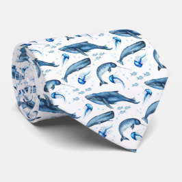 青い水彩画の海生動物|のネクタイ ネクタイ