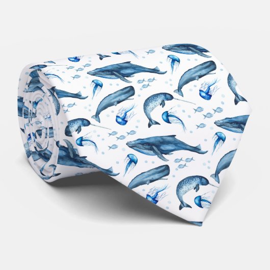 青い水彩画の海生動物|のネクタイ ネクタイ (ロール)