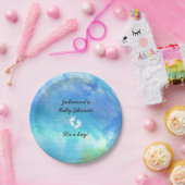 青い水彩画の男の子のベビーシャワーの紙皿 ペーパープレート (パーティー)