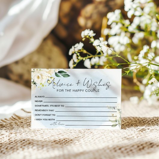 青い水彩画の白いバラのアドバイスと願い エンクロージャーカード