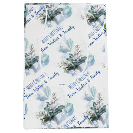 青い水彩画の秋のカスタムネームクリスマスギフト ミディアムペーパーバッグ