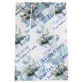 青い水彩画の秋のカスタムネームクリスマスギフト ミディアムペーパーバッグ (裏面)