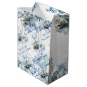 青い水彩画の秋のカスタムネームクリスマスギフト ミディアムペーパーバッグ (裏面アングル)