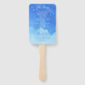 青い水彩画の空とハトの結婚式プログラム ハンドファン (裏面)