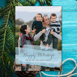 青い水彩画の筆致のホリデー写真カード シーズンカード