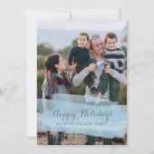 青い水彩画の筆致のホリデー写真カード シーズンカード (正面)