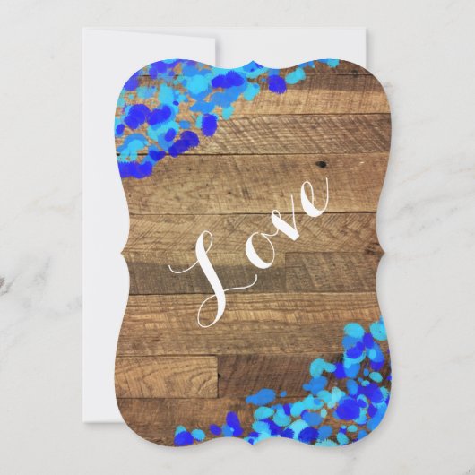 青い水彩画の素朴な納屋の木製の結婚式の招待 招待状 (裏面)