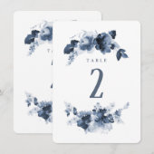 青い水彩画の結婚式テーブルナンバー 招待状 (正面/裏面)