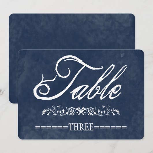 青い水彩画の結婚式テーブルナンバー 招待状 (正面/裏面)